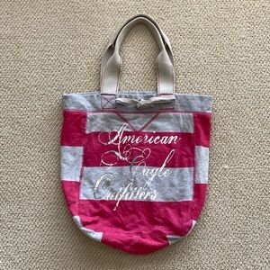 American Eagle Striped Tote Shoulder Bag Carryall Y2K Like New Pockets Cotton